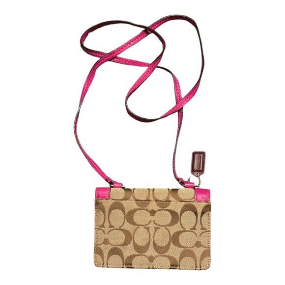 Small Coach Signature Dylan Crossbody Wallet Khaki And Magenta - Picture 2 of 9